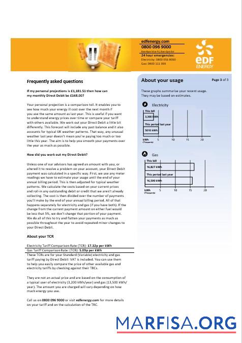 Printable United Kingdom EDF business utility bill template in Word and PDF formats, 3 pages 3